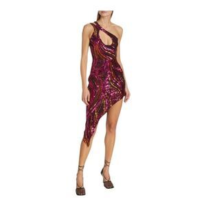 Halpern Sequined One Shoulder Tulle  Mini dress‎